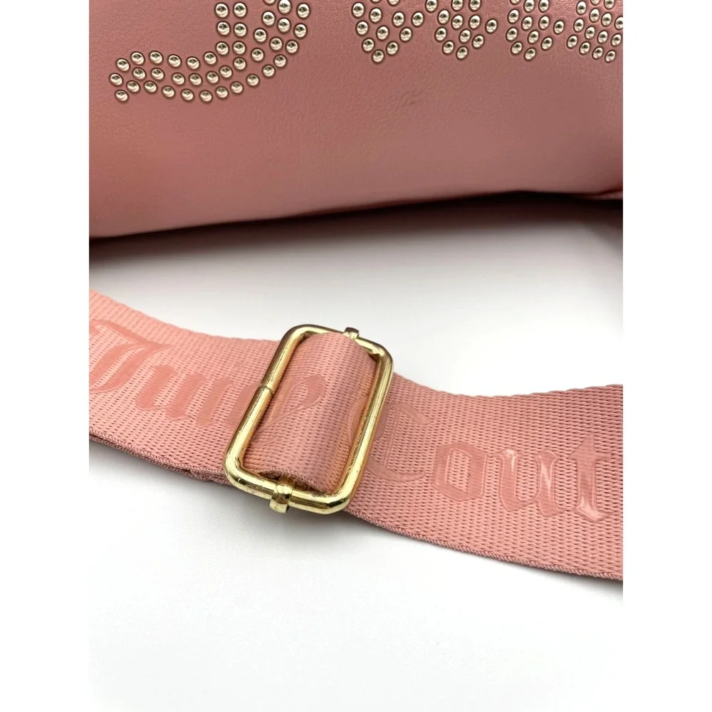 Juicy Couture Pink Studded Logo Satchel Crossbody Bag Gold Hardware Purse